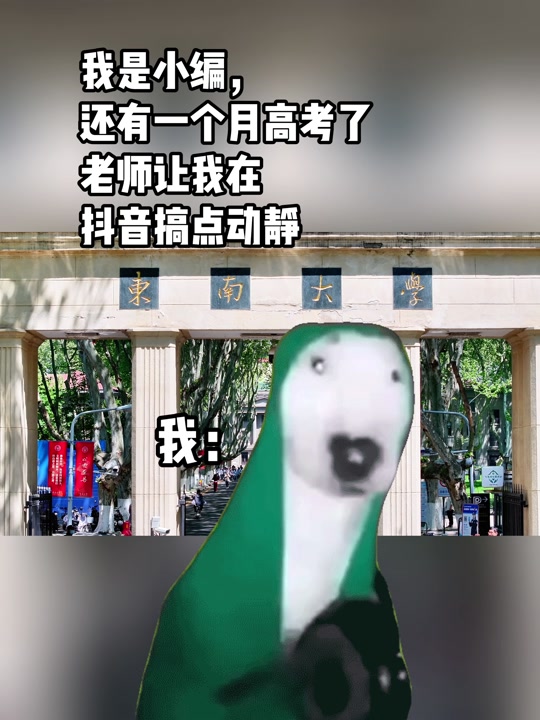 东南大学：大家记得报考#东南大学！小编的kpi不然完不成了 #狗子敲盆 #高考倒计时一个月