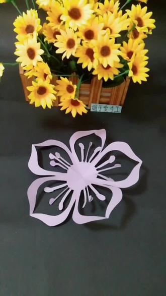 #剪纸 手工剪纸《樱花》,五角剪。