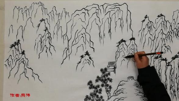 三山五岳线描山水:黄山