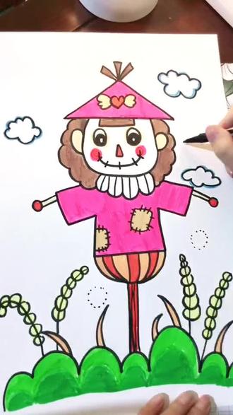 稻草人,一笔成形的后果就是脸画歪了