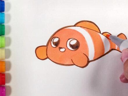 儿歌多多动物简笔画,小丑鱼,标志性的海底小鱼,一起学画小丑鱼
