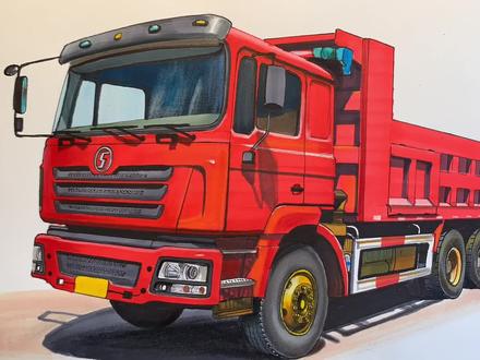 画一台陕汽德龙后八轮翻斗车 #手绘 #画画 #抖音卡车 #自卸车