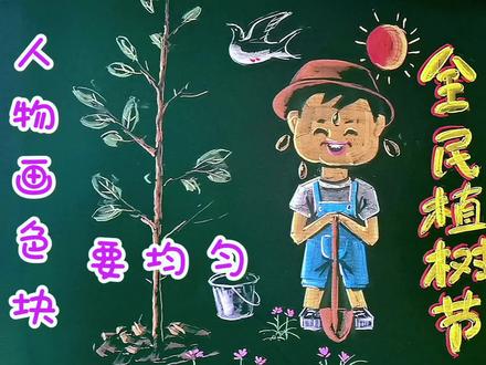 植树节黑板报,粉笔画,艺术字。