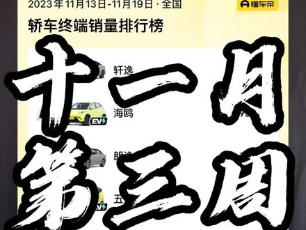 十一月第三周轿车销量榜 #抖音汽车 #汽车销量