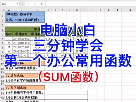 电脑小白,3⃣️分钟学会第一个常用函数-SUM函数。#excel #wps