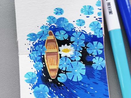 丙烯马克笔画/荷塘 , 快来试试吧!#丙烯马克笔教程 #丙烯马克笔绘画 #一起学画画 #画荷塘