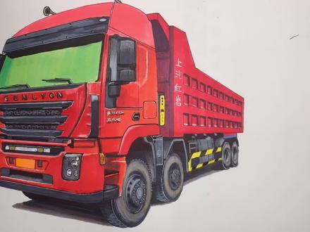 绘画上汽红岩卡车,自卸车,百吨王