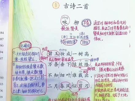 二年级下册语文第一课《古诗二首》课堂笔记!#2026新教材 #咏柳#村居#课堂笔记#部编人教版二年级下册语文