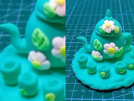 粘土做了一套茶具,来一杯呀#手工 #手工制作 #手工diy #创意手工