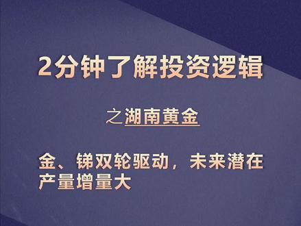 2分钟了解投资逻辑之湖南黄金:金、锑双轮驱动,潜在增量大 #湖南黄金 #黄金 #股票 #投资 #业绩