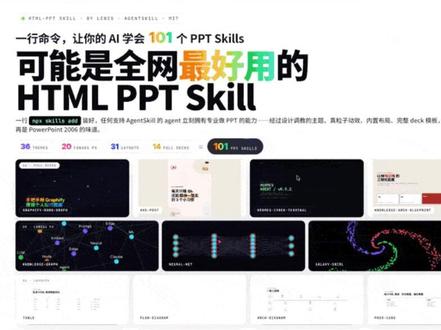 又一个神级 skill 开源 ! 好用很多 20 天,2600+ Star。
又一个做PPT的项目在 GitHub 火了,叫 html-ppt-skill
#agentskill #ai #cli #ppt生成 #html