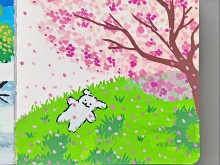 樱花树下的春日美景#丙烯马克笔绘画#跟着抖音学画画 #春天 #樱花树下 #风景画