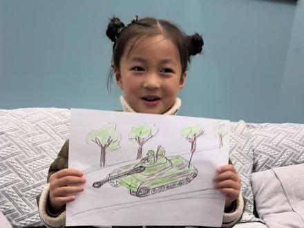 今天画了一辆坦克#灵魂画手 #儿童画作品 #坦克 #亲子时光