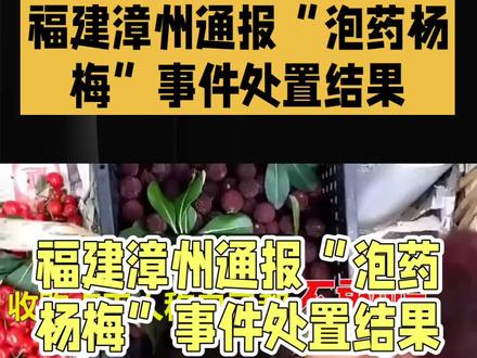 “泡药杨梅”事件通报:福建漳州官方通报了违规使用违禁添加剂浸泡杨梅的处置结果,人被刑拘,问题杨梅已全部销毀#水果事件 #食品安全零容忍 #杨梅安全食用 #食品安全警钟 #将食品安全纳入刑法