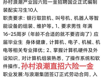 孙村浪潮直招 六险一金