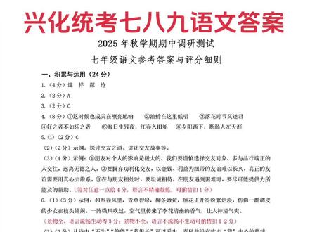 兴化期中统考,七八九语文答案#兴化