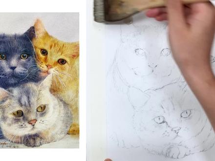 简简单单画几只可爱的猫 #猫 #水彩 #画画 #给毛孩子画张年画 #黄万有水彩