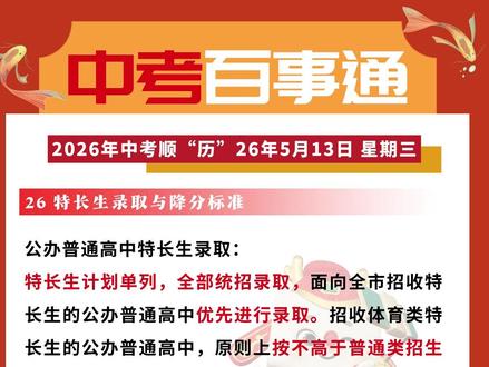 中考倒计时40天,百事通提醒各位家长及考生中考特长生的录取和降分标准。体育特长生报考公办院校分数线下降150或200分。艺术,科技类特长生下降50或70分。体育特长生报考民办院校分数线下降200分,艺术科技类考生下降70分。#大连中考 #初升高 #中考倒计时 #大连家长 #中考