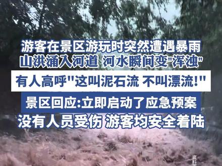 游客在景区游玩时突然遭遇暴雨, 山洪涌入河道河水瞬间变"浑浊"(上游新闻 )
