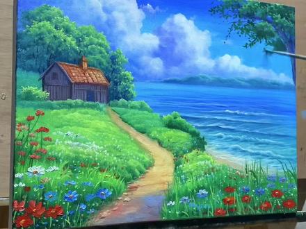#油画 #丙烯画 #画画🎨 #动漫风景 治愈系动漫海边