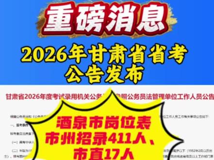 2026年甘肃省省考酒泉岗位表已发布 #甘肃省2026年省考 #甘肃省考 #省考 #岗位表