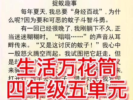 四年级第五单元作文《生活万花筒》精彩范文一,捉蚊趣事#学浪计划