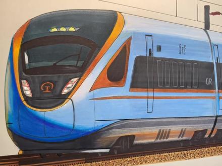 高铁复兴号蓝暖男动车组列车,它来了 #马克笔手绘 #复兴号蓝暖男 #高铁动车 #画车