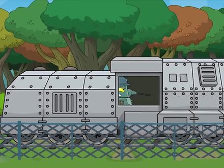 坦克动画,偷列车逃走的坦克们,操控高射炮和火炮消灭敌机