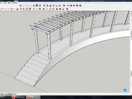 草图制作弧形凉亭走廊