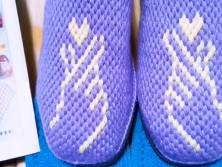 手工编织毛线拖鞋教程一款比心花样简单好看