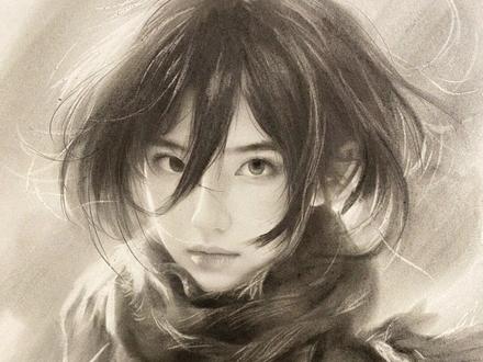 “不过是一条围巾而已,你想要多少,我就为你围多少次。往后的岁月里也会一直帮你围好。”#进击的巨人 #绘画 #三笠 #光影艺术 #素描