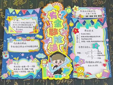 有余数量的除法立体手抄报 小学数学手抄报有余数的除法手抄报思维导图,二下六单元数量间乘除关系小报!#有余数的除法手抄报#数学思维导图#手抄报素材#除数是一位数的除法