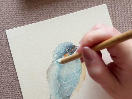 高精度丝毛技法#没骨画 #翠鸟 #国画技法