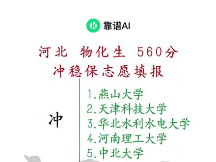 河北物化生高考560分,冲稳保志愿填报,需要的可以投稿~#河北 #高考 #高考志愿 #高考志愿填报