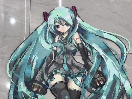 超大miku熨烫全过程来啦 第一次烫大图经验不足 烫的不是很好 下次有时间了会再次挑战大图的 图纸🍠@僵尸(期待返图!!!)#拼豆#初音未来#miku #我在抖音玩拼豆