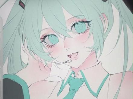 来一个初音的头发+打光教程🤗超详细版 #procreate绘画 #初音未来 #头发画法 #二分光影 #零基础学画画