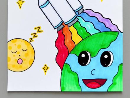 航天科技创新主题画#儿童画 #航天主题画 #跟着抖音学画画