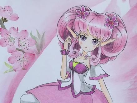 #画画 #手绘 #原创 #二次元动漫 #彩铅 夏安安收服的第三个精灵王——桃花精灵王红雨。