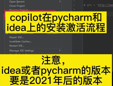 copilot在pycharm和idea上的安装激活流程#程序员#编程#编程入门#copilot #编程助手 #python #java