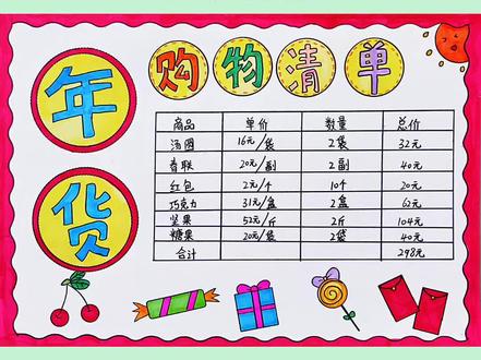 #年货购物清单 #手抄报 用尺子这样画简单又方便