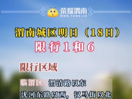 渭南城区明日(18日)限行1和6#交通安全#渭南 #限行提示