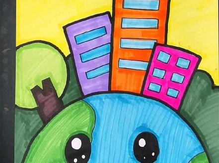 超简单儿童画简笔画教程地球家园爱护环境保护地球#马克笔儿童画