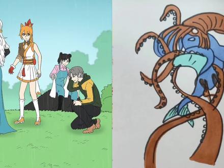 疯狂抹香鲸和大王乌贼🦑融合了 #简笔画#二次元#动漫#动画#疯狂动物园