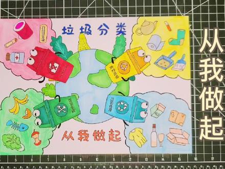 垃圾分类儿童画中小学爱护环境保护地球绿色家园黑白线稿简笔画 #知识创作人