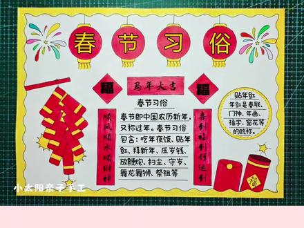 简单又好看的#春节习俗手抄报 一看就会,线稿可打印,收藏备用吧! #春节手抄报 #春节主题画 #新年手抄报