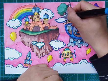 科幻画《空中之城》#抖音小助手 #科幻画 #儿童画教程