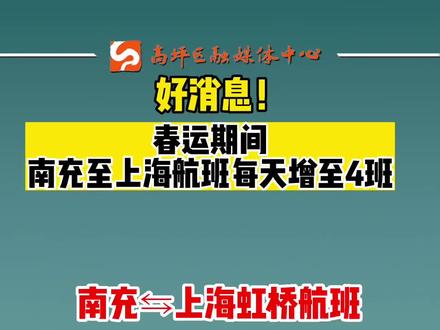 好消息!春运期间,南充至上海航班每天增至4班。#南充