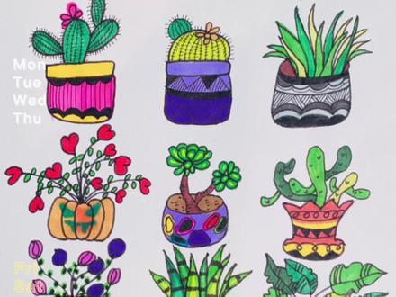 盆栽🎍植物简笔画#跟我一起学画画 #简笔画 #@DOU+小助手