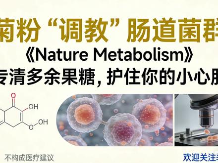 Nature 子刊新发现!菊粉调教肠道菌群,专清果糖护肝脏 喝甜饮料、吃甜食竟会悄悄伤肝?哪怕不胖,过量果糖也可能诱发脂肪肝、肝纤维化!《Nature Metabolism》(IF20.8)最新研究揭开了菊粉的护肝奥秘,为高果糖饮食的我们找到新解法。
研究发现,菊粉并非只调节大肠菌群,核心是在小肠发力:它能显著增加肠道中酸化拟杆菌的丰度,这种菌群堪称 “果糖清道夫”,能在小肠直接分解多余果糖,避免果糖跑到肝脏加重代谢负担,也防止其在结肠乱发酵引发菌群失衡。
更关键的是,菊粉还能激活肝脏自我保护机制,促进谷胱甘肽合成,为肝脏穿上 “抗氧化铠甲”,减少果糖带来的氧化损伤。实验证实,即便肝损伤已经形成,补充菊粉也能逆转脂肪肝、改善胰岛素抵抗,且这一效果完全由肠道菌群介导。
日常补充菊粉超简单,菊苣、洋姜、大蒜、洋葱这些常见食材都富含,也可通过正规益生元补充剂适量摄入。但要注意,菊粉是 “辅助清果糖”,并非果糖 “解药”,少喝含糖饮料、少吃精制甜食才是护肝根本。
#菊粉的神奇功效 #护肝科普 #肠道菌群 #Nature 子刊研究 #果糖的危害
@科普中国 @央视财经 @丁香医生 @营养师顾中一 @腾讯医典