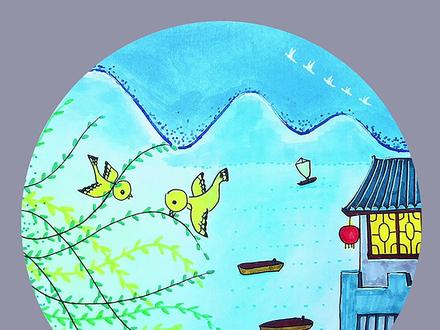古诗配画-《绝句2》杜甫#简笔画 #创作灵感➝ #想画就画 #春天 #抖音小助手، #古诗配画@DOU+小助手